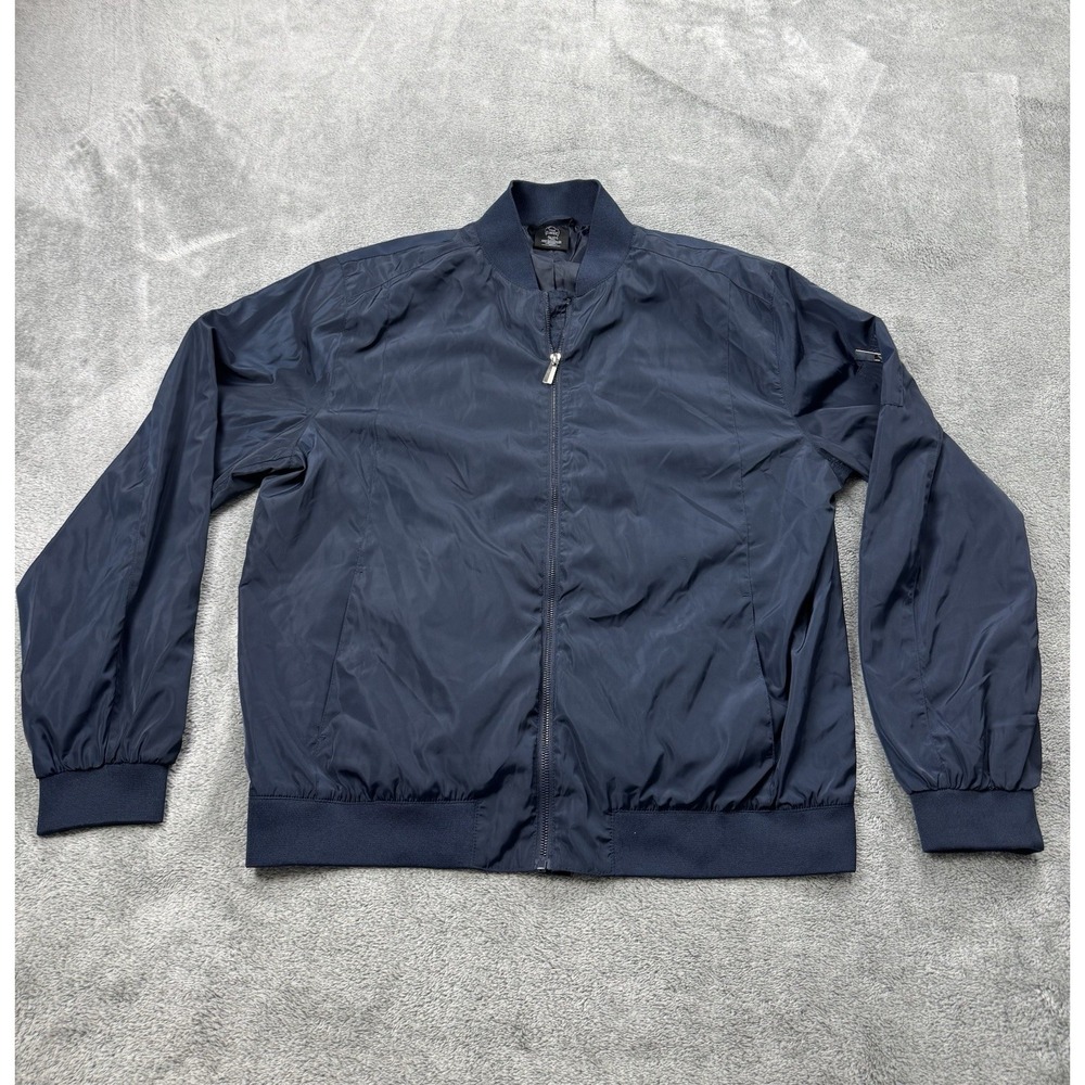 True Classic Brand Men's XL Navy Blue Satin Jacket Full Zip City Outdoors
